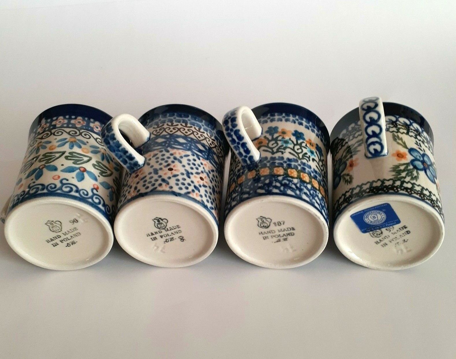 Polish Pottery 8 oz Coffee/Tea cups - Qty of 4 - all different designs/patterns Без бренда - фотография #2
