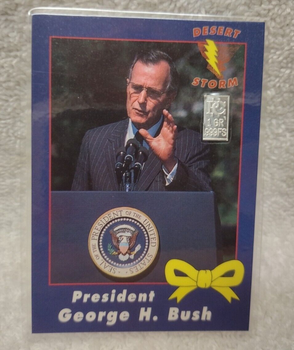  Custom 1991 Pres "George H Bush" .999 Pure 1 Grain Silver Bar Card Desert Storm Без бренда