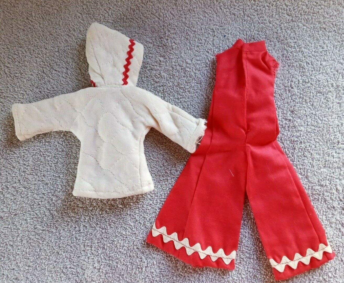 Vtg Barbie Clone Homemade 1960s Jumpsuit Coat Red White Ric Rac Mod Outfit Lot 2 Unbranded - фотография #3