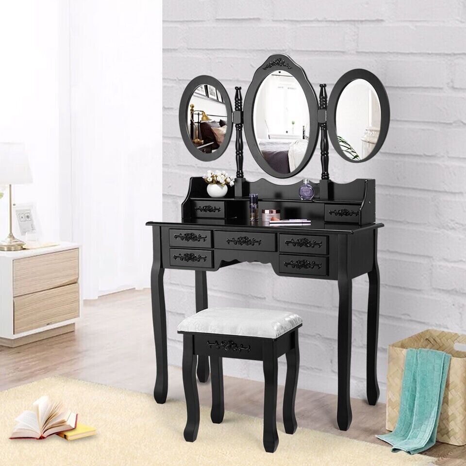 Vanity Desk with Floding Mirror Table Set with 7 Drawers Makeup Dressing Table Unbranded - фотография #2