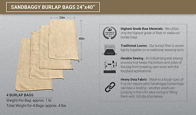 4 24x40 Burlap Bags, Burlap Sacks, Potato Sack Race Bags, Sandbags, Gunny Sack Sandbaggy 24in x 40in Burlap Sacks - фотография #2