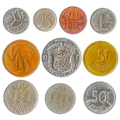 10 DIFFERENT BELGIUM COINS. FRANCS, CENTIMES. OLD COLLECTIBLE MONEY 1948-2001 Hobby of Kings