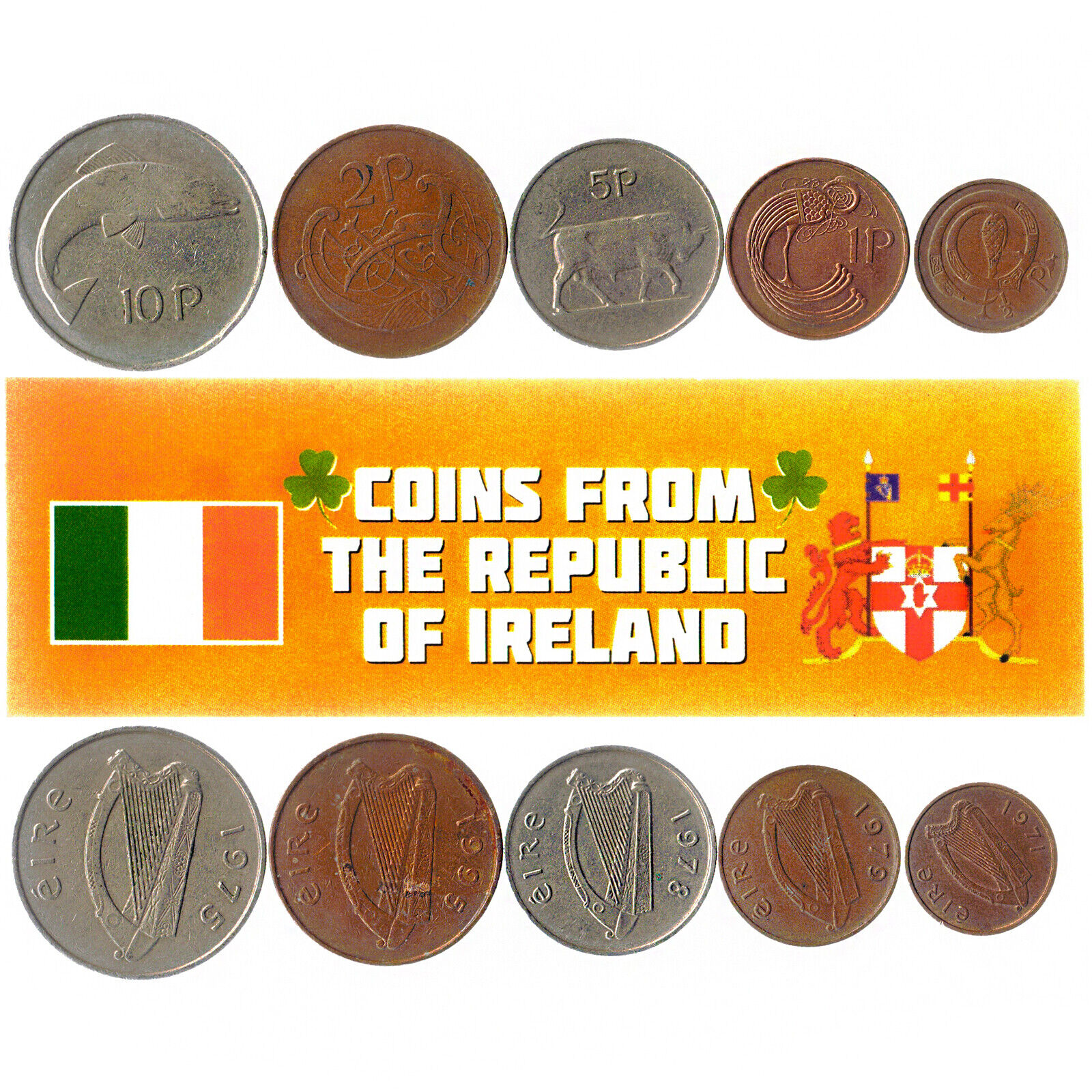 5 IRISH COINS. DIFFERENT COINS FROM ISLAND. FOREIGN CURRENCY, VALUABLE MONEY Без бренда - фотография #2