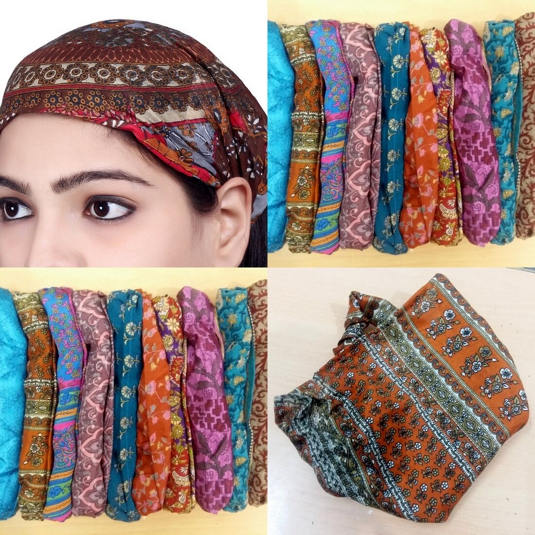 US STOCK 10 Pieces Women Silk Headband Wide Hairband Bandana Lot Wrap Band Yoga Handmade Does Not Apply