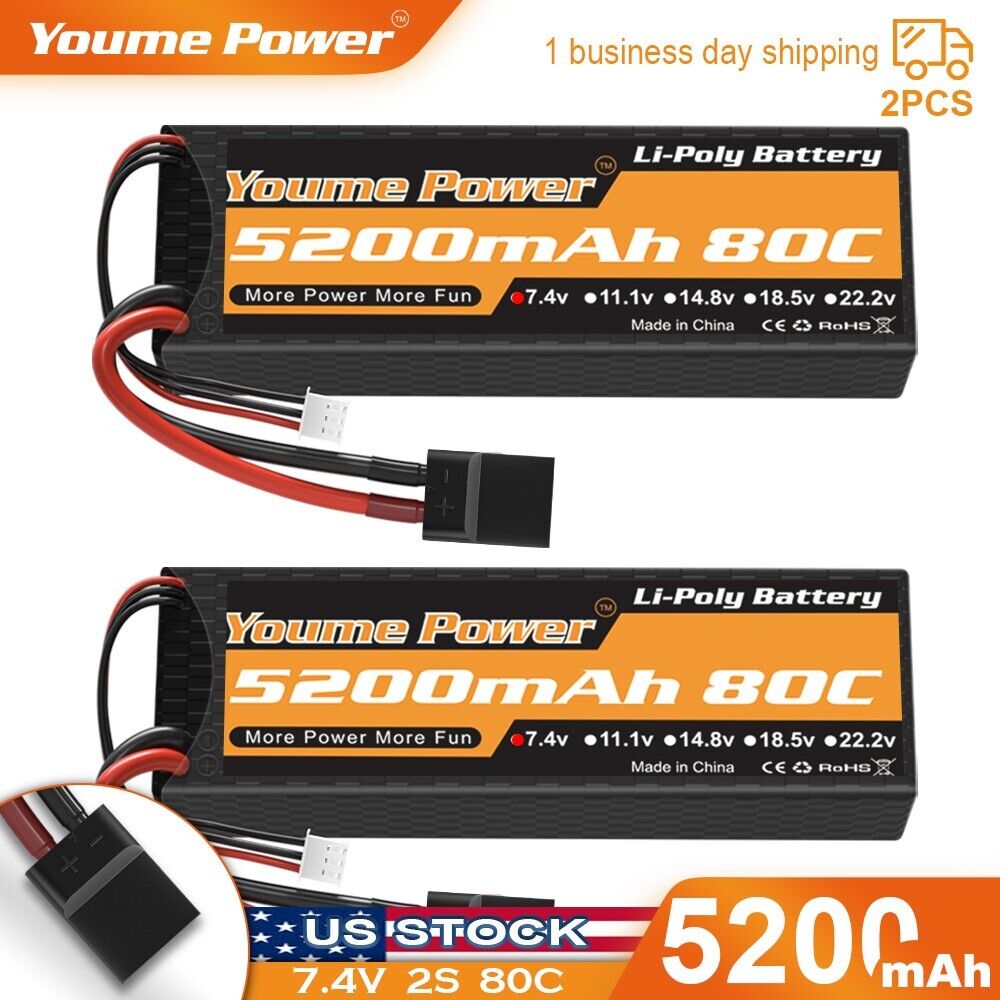 2pcs 2S 7.4V 5200mAh 80C LiPo Battery Hard case for RC Traxxas Car Truck Racing Youme Does Not Apply