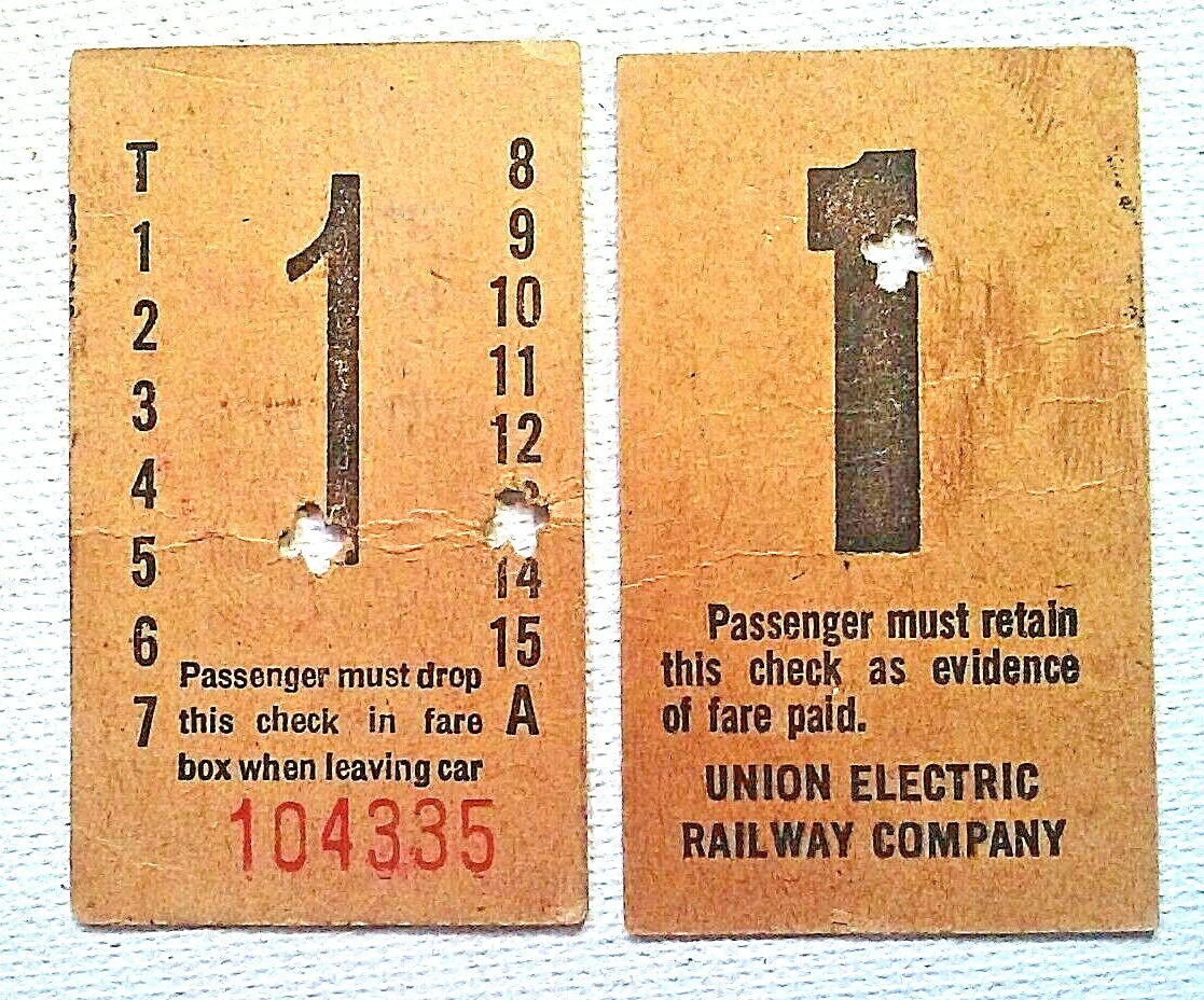 1921-23 UNION ELECTRIC RAILWAY CO. Lot Of 2 Passenger Ticket Checks, Train Без бренда - фотография #2