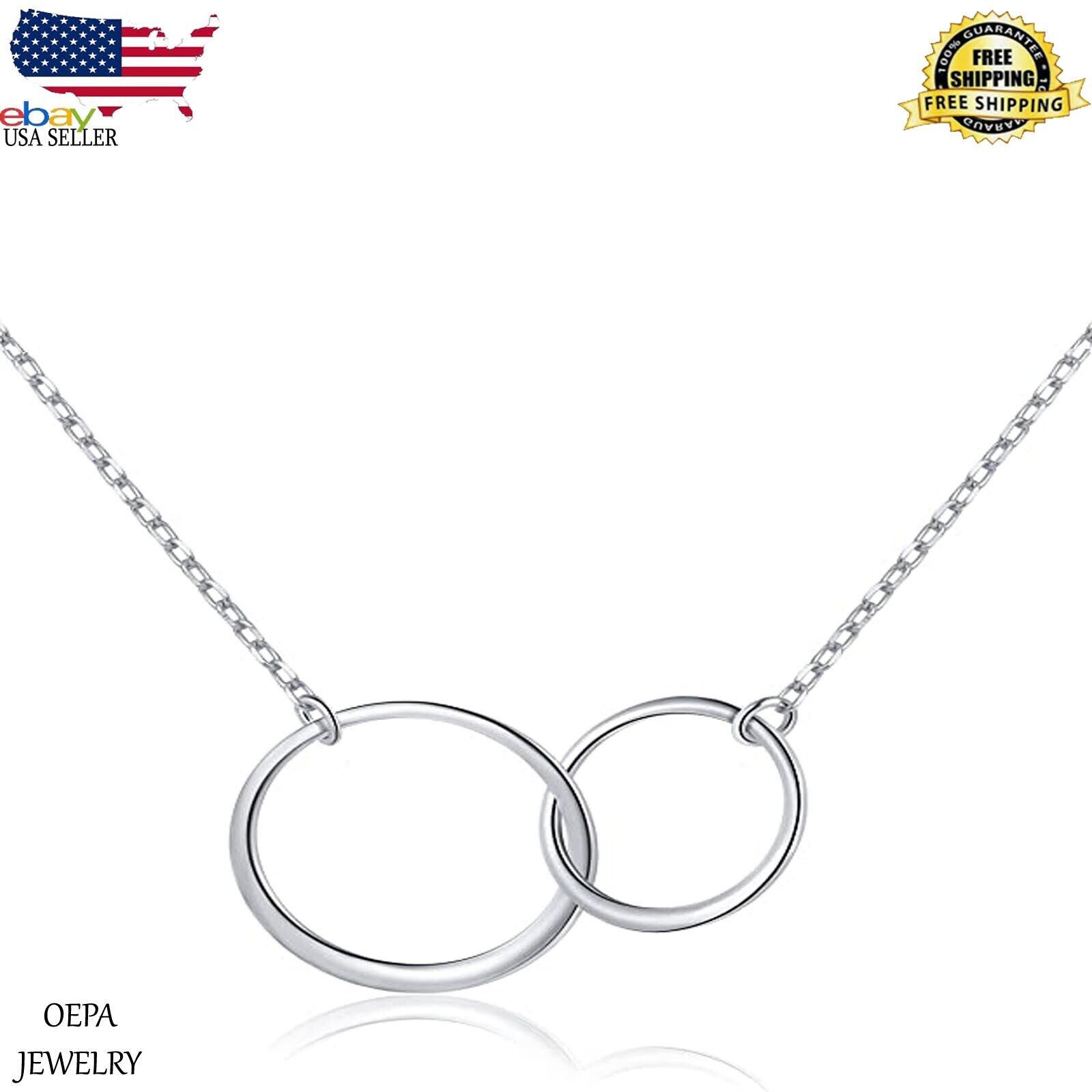925 Sterling Silver Two Interlocking Infinity Circles Pendant Women Necklace Unbranded