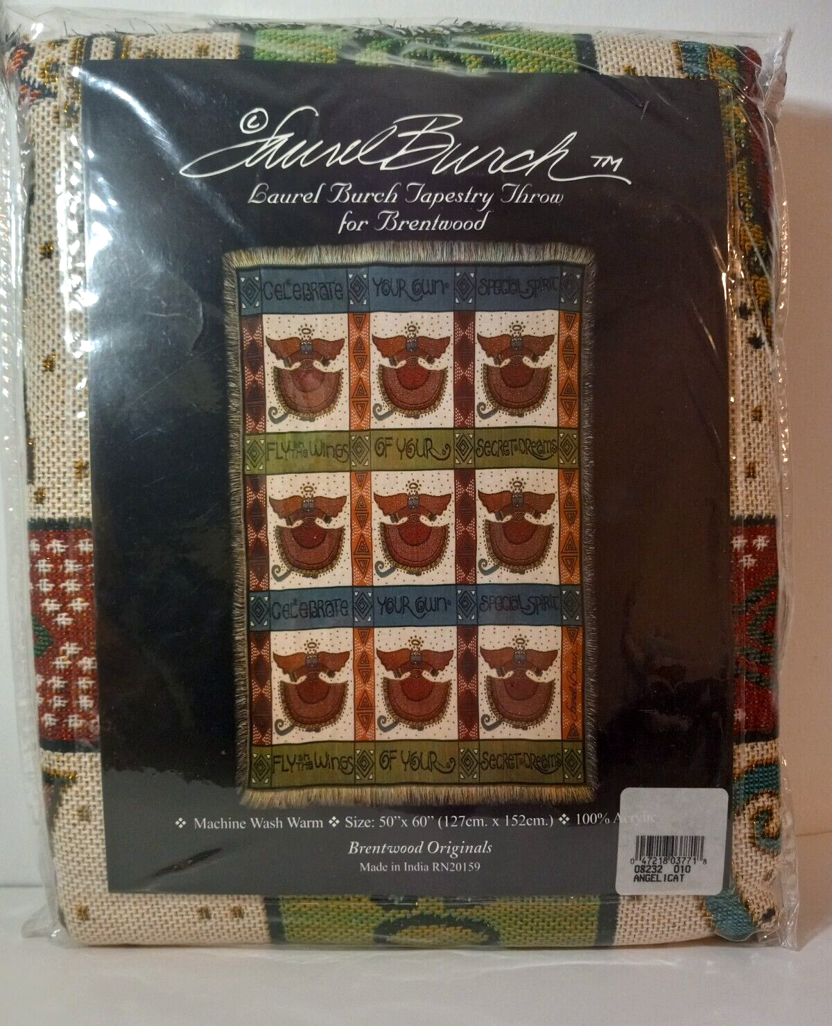 Laurel Burch Tapestry Throw Blanket "Angelicat " Colorful Angel Cats 50X 60 New Laurel Burch - фотография #18