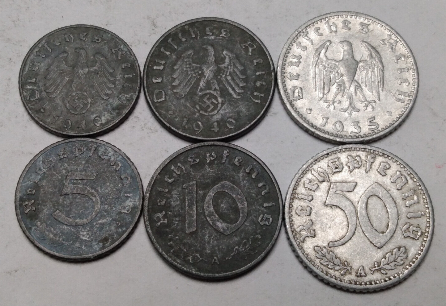 Germany Third Reich Nazi - Lot 3x Coins 5, 10 and 50 Reichspfennig - Please Read Без бренда