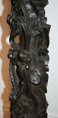 Tall Antique Chinese Carved Wood Pedestal. 2 Dragons & Carp Signed MAGNIFICIENT! Без бренда - фотография #3