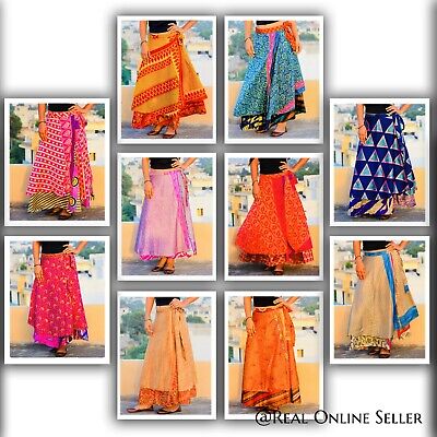 Wholesale Lot 10Pcs Vintage Indian Silk Blend Sari Wrap Around Recycled  Skirts Unbranded Does Not Apply - фотография #2