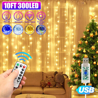 300LED Party Wedding Curtain Fairy Lights USB String Light Home w/Remote Control RedTagTown Does not apply