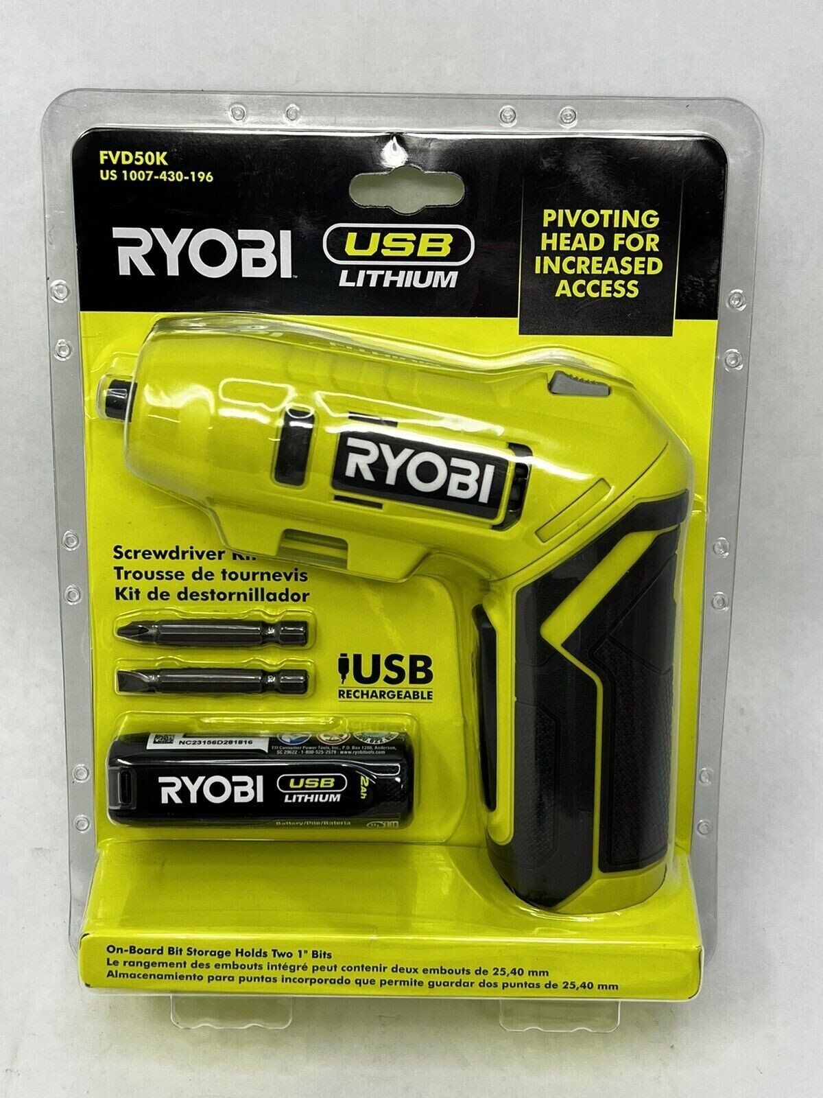 Ryobi USB Lithium Rechargeable Screwdriver Kit FVD50K New RYOBI