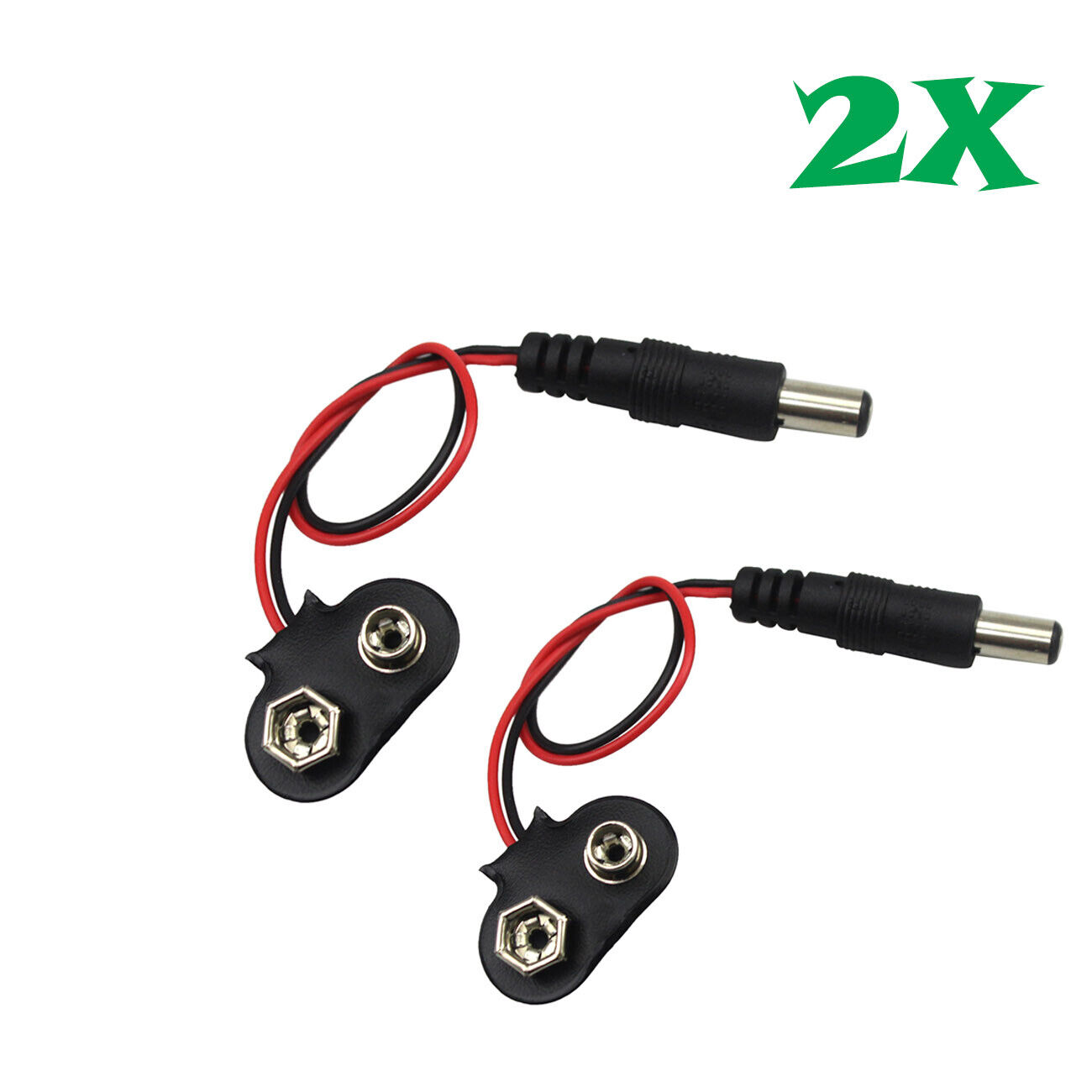 2 Pcs 2.1 x 5.5mm Male DC Power Plug to 9V Battery Clip Adapter Cable Center + Envistia/Generic 2.1 x 5.5mm DC Power Plug to 9V