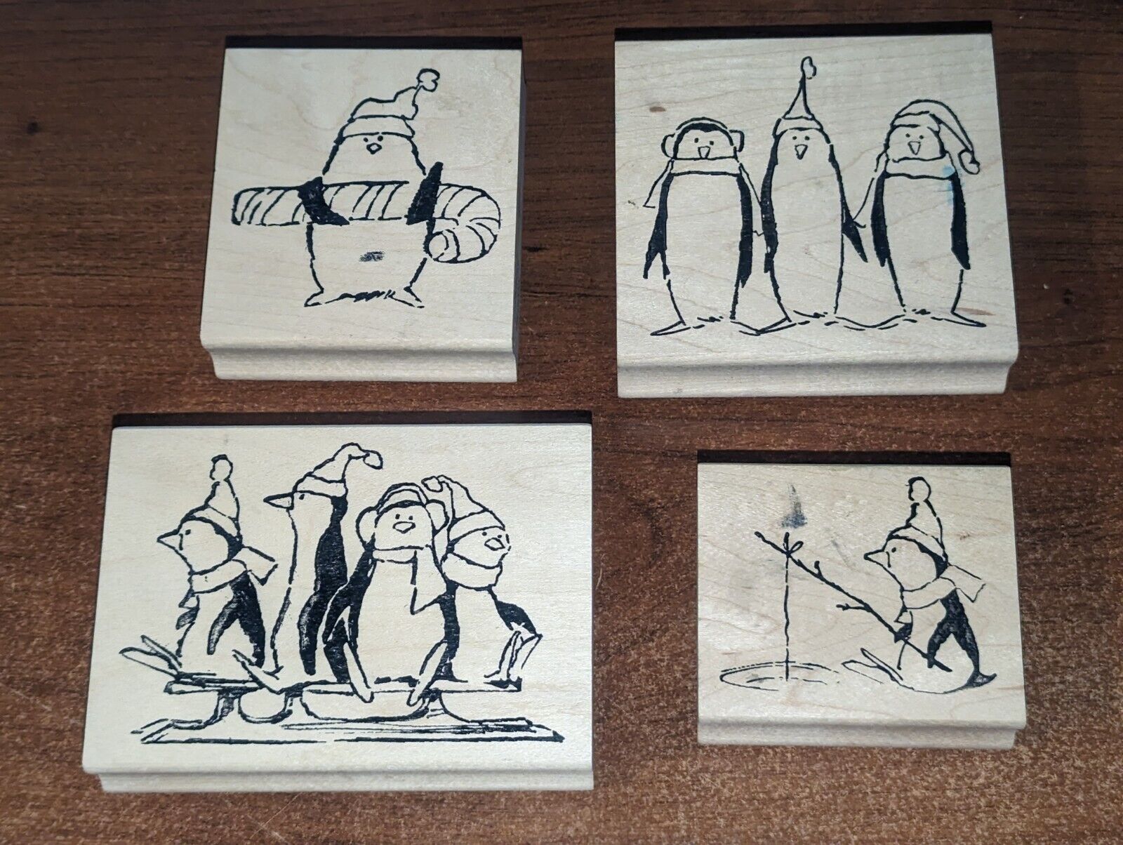 Christmas Penguins Art Impressions Rubber Stamp Holiday Collection LOT OF 4 Art Impressions