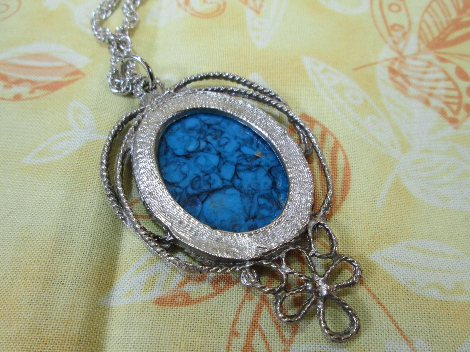 Vintage Large Blue Faux Stone Pendant w/ Silver Plated Rope Chain 28" / 1N Unbranded - фотография #12