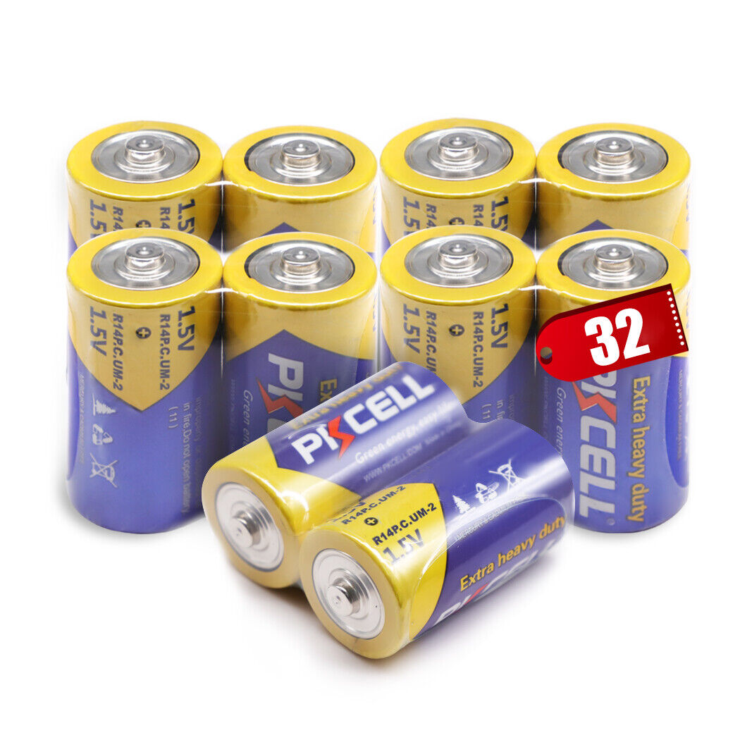 32PC C Cell Heavy Duty Batteries R14P E93 PC1400 UM2 1.5V Carbon-Zinc For Lights PKCELL Does Not Apply