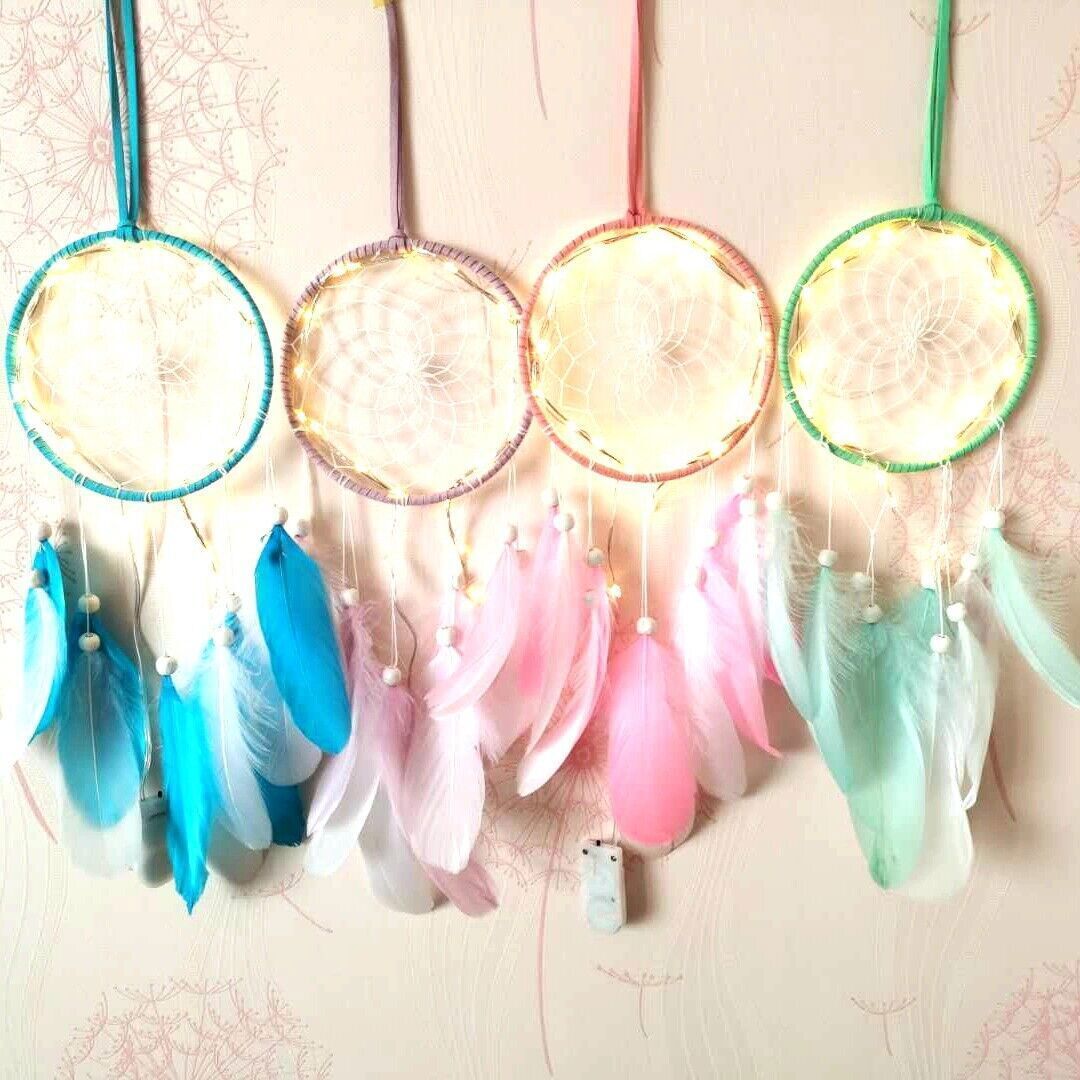 4pcs LED Light Dream Catcher Feathers Car Bedroom Home Hanging Decor Ornaments Unbound Does Not Apply