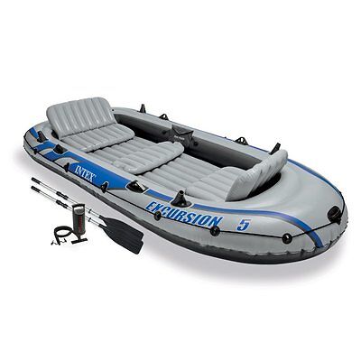 Intex Excursion Inflatable 5 Person Water Fishing River Boat Raft Set with Oars  Intex 68325EP