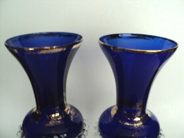 2 Bohemian Czech Cobalt Blue Gold Crystal 10 3/8"h Riggerie & Gold Vases Egermann - фотография #2