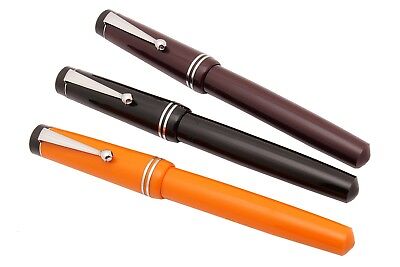 Set of 3 - Click Diplomat Acrylic Fountain Pen FLEX NIB Orange Black & Burgundy CLICK
