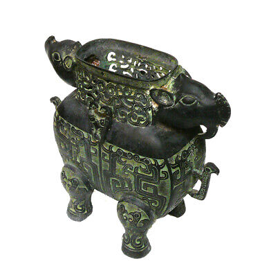 Chinese Ancient Design Green Bronze-ware Ram Ox Ding Display cs1044  Без бренда - фотография #3