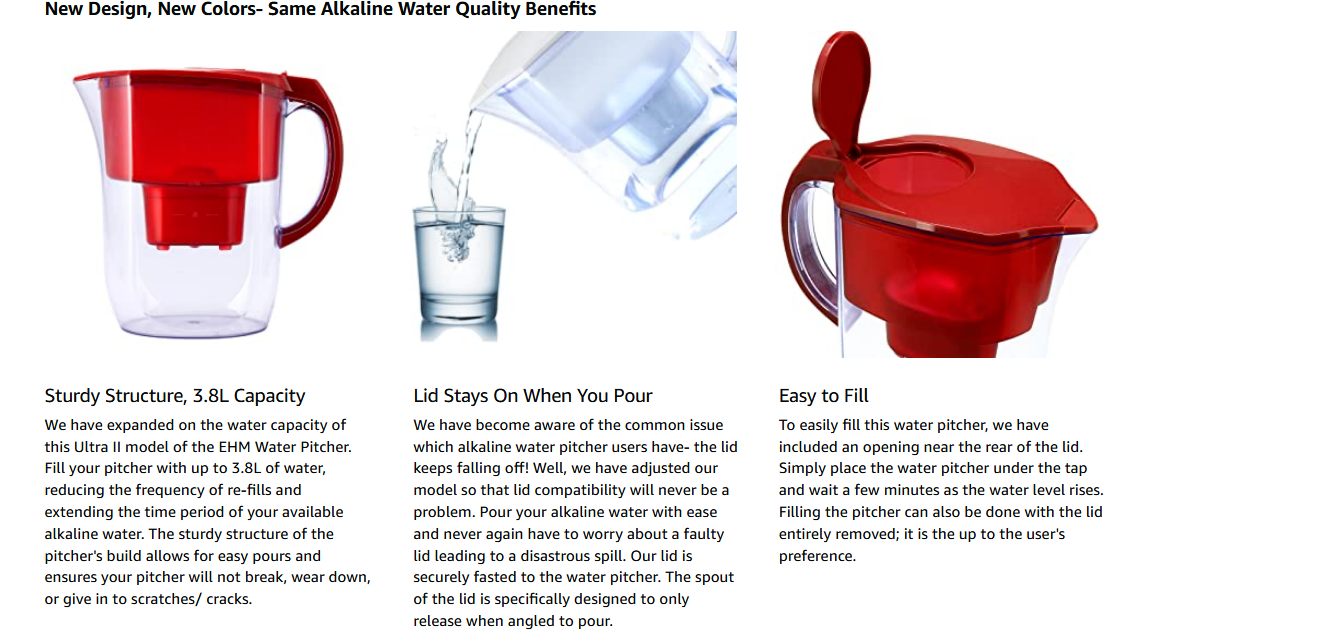 EHM Ultra Premium Alkaline Water Pitcher- 3.8L, Activated Carbon Filter Raise pH Filter Ultra II - фотография #10