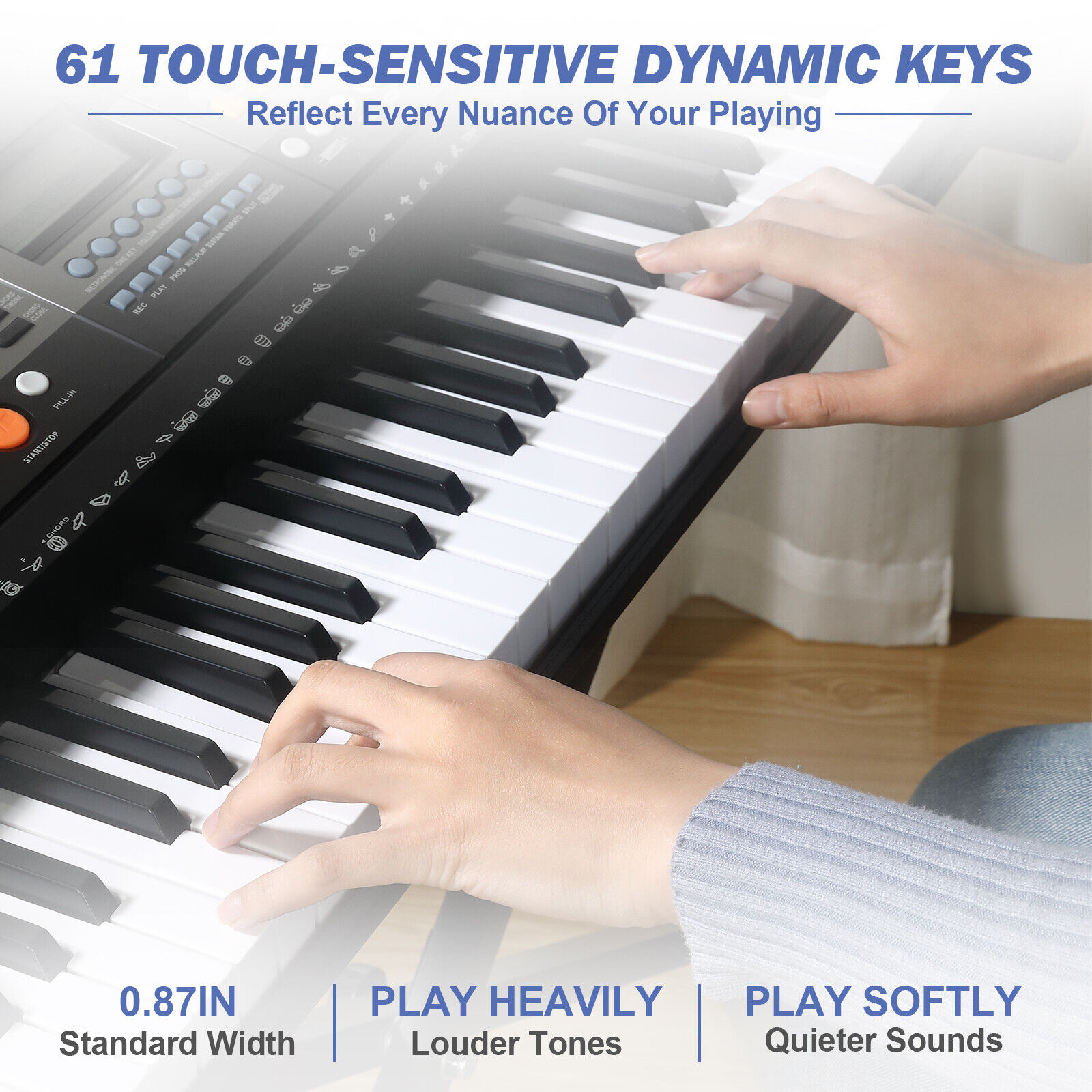 61-Key Digital Piano Electronic Keyboard Portable Headphone Microphone W/Stand Mustar U6010600 - фотография #4