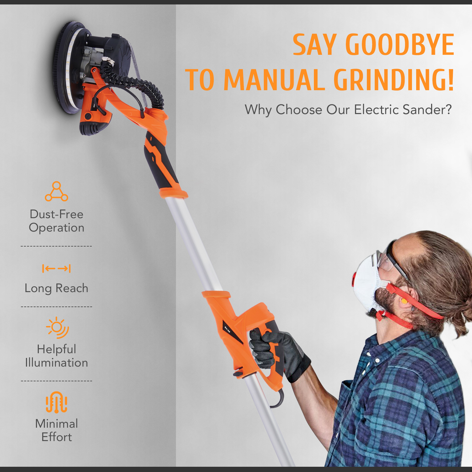 Reliable 9in Drywall Sander: 850W Power Vacuum System 5 Speeds LED Strip Preneex Does Not Apply - фотография #2