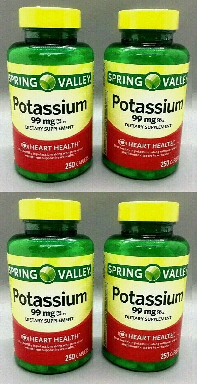 Spring Valley Potassium 99mg Heart Health 250 Caplets (4 Pack) Exp 1/24+ Spring Valley N/A