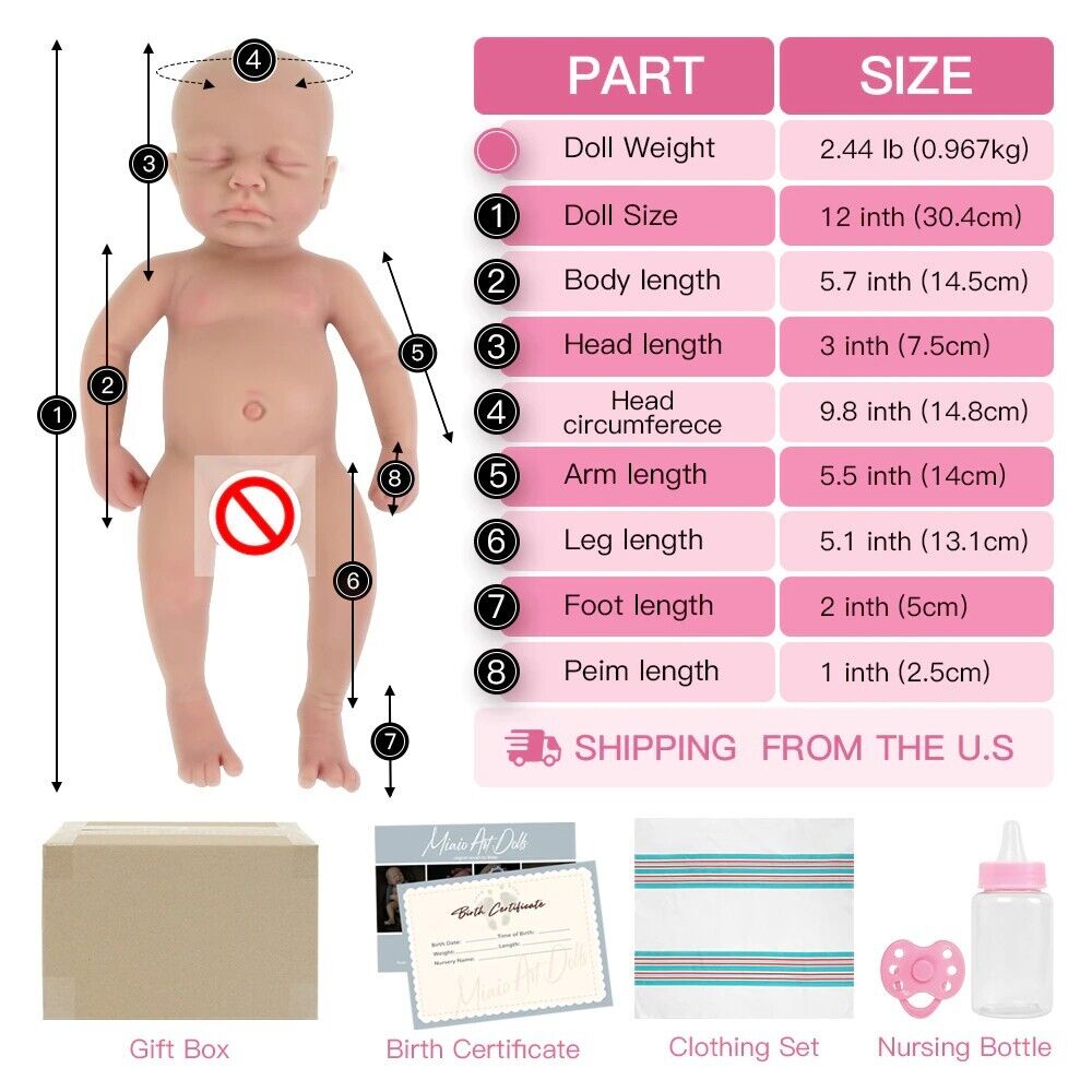 Baby Boy Doll Full Body Silicone Lifelike Reborn Newborn Doll Toy 12" Plus Gift Unbranded - фотография #4