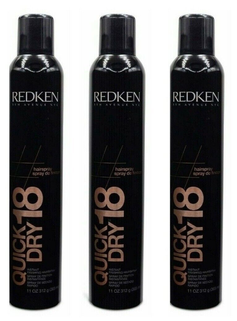 3 Redken QUICK DRY 18 Instant Finishing Hairspray 11 oz Ea  (No Fragrance) black Redken