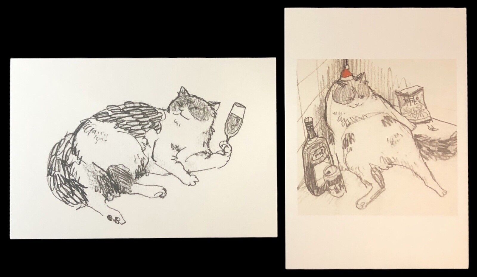2 Postcards Cats Kittens Drinking Drunk Cheers Wine 2020 by Kathy Lam Без бренда