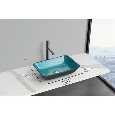 Pemberly Row Rectangular Tempered Glass Vessel Bathroom Sink in Blue Без бренда PR-4753-2799469