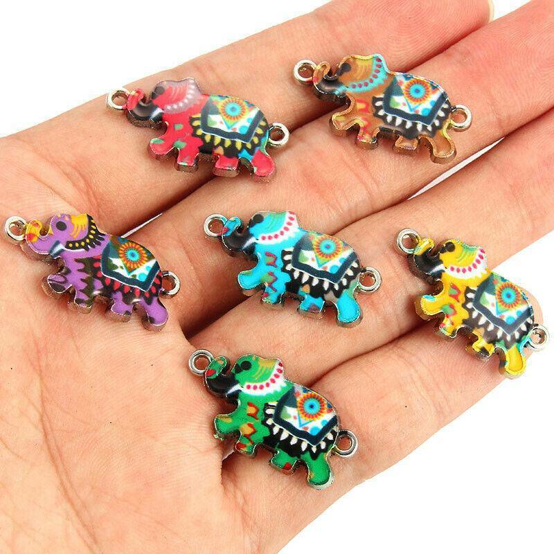10Pcs Enamel Colorful Elephant Charms Pendants Beads Fit Bracelet Jewelry Making Unbranded Does not apply