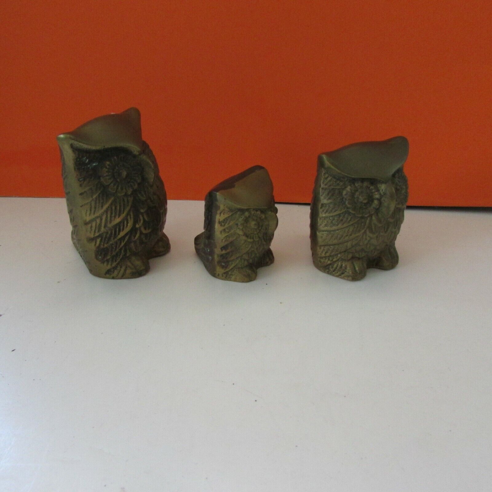 Set of 3 Vintage Leonard Silver Mfg Co Solid Brass Collection Owls Paperweights Без бренда - фотография #4