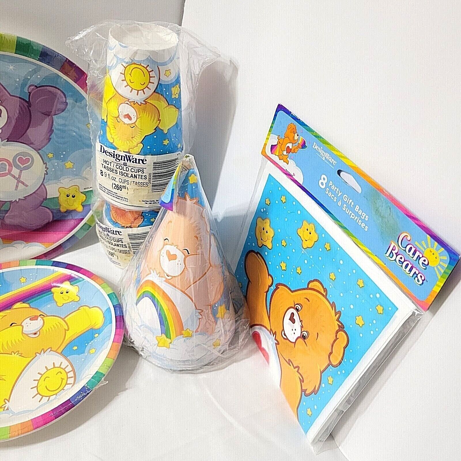 Care Bears Party Supplies Rainbow Colors 2 sz Plates Bags Cups Hats Napkins 2002 DesignWare / AMC Does Not Apply - фотография #5