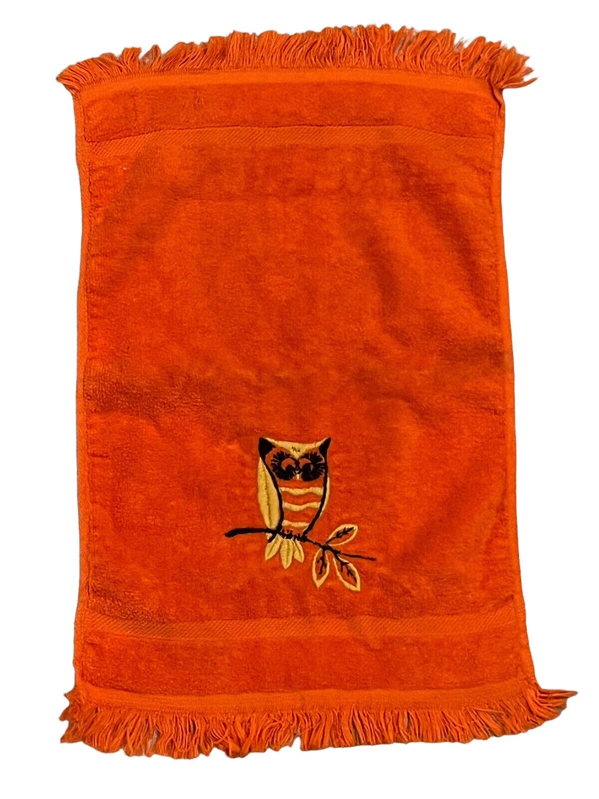 Set 4 Vintage Mid Century Orange OWL Cotton Hand Fingertip Towels SAYCO 11"x18" Без бренда - фотография #4