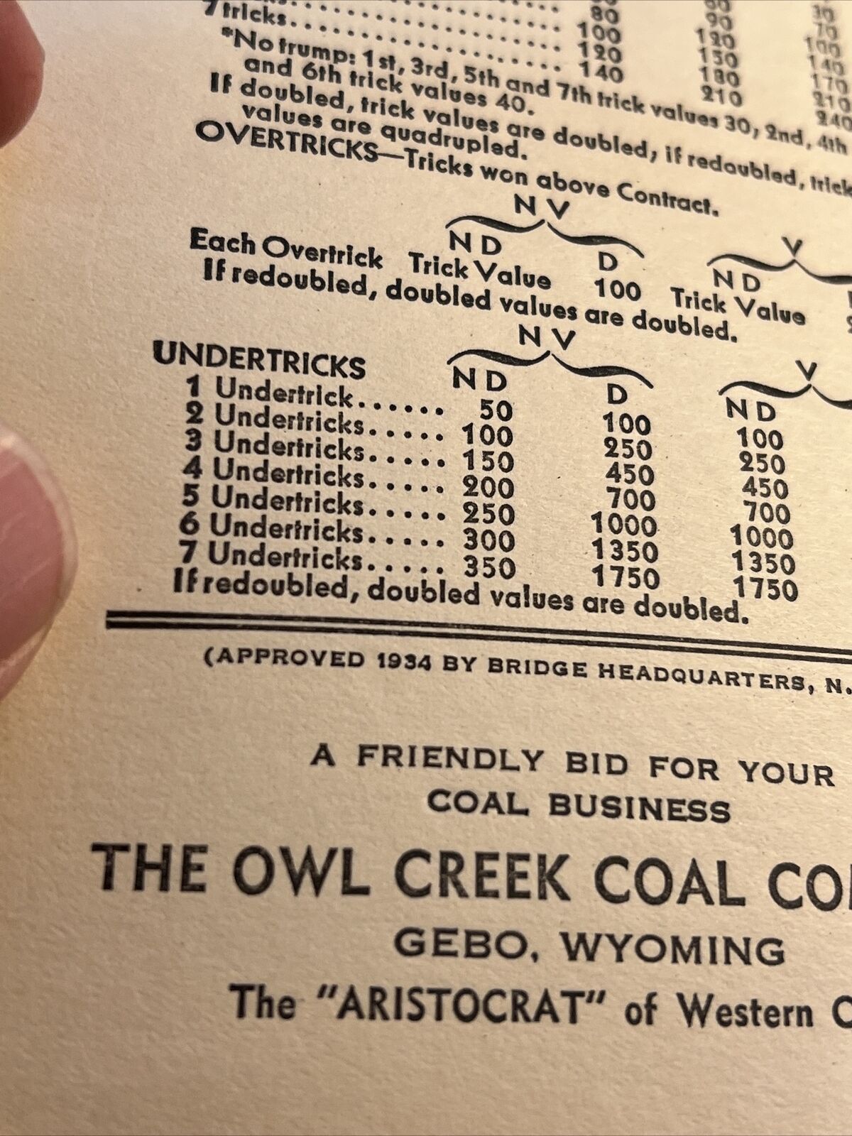 RARE NOS 1934 Owl Creek Coal Company Gebo, WY Bridge Score Sheet UNUSED  #FA Без бренда - фотография #4