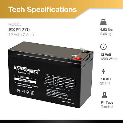 Set of 4 - 12V 7AH/20HR Battery ExpB Replacement for 7Ah or 8Ah Leoch Peg Perego ExpertPower Q04BLMFM12_7 - фотография #2