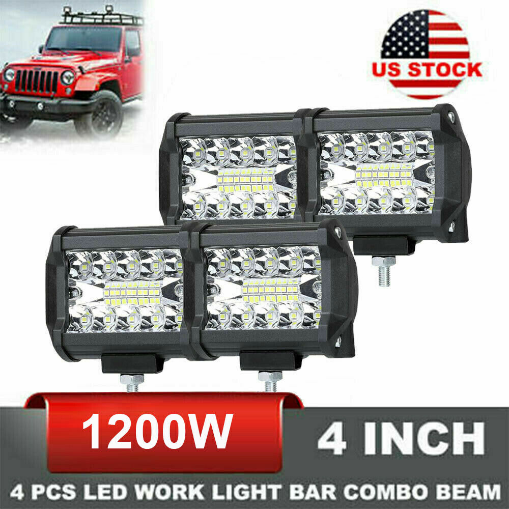 4PCS 4"Inch 12V 1200W LED Work Light Bar Flood Pods Driving Off-Road Tractor 4WD isincer Does Not Apply