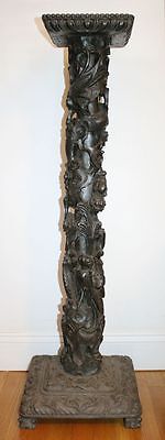 Tall Antique Chinese Carved Wood Pedestal. 2 Dragons & Carp Signed MAGNIFICIENT! Без бренда - фотография #6