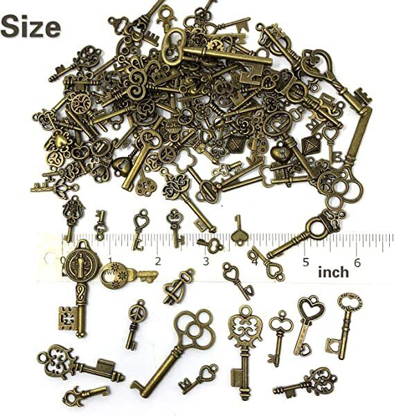 125PC Keys Antique Vintage Old Look Bronze Skeleton Keys Fancy Heart Bow Pendant Без бренда Does Not Apply - фотография #12