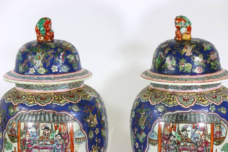 Pair of Large Chinese Porcelain Cobalt Covered Ginger Jars with Foo Dog Без бренда - фотография #3