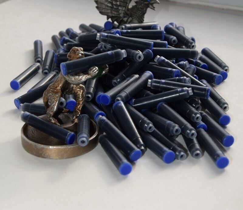100 German Fountain Pen Ink Cartridges, Refills Standard Int'l size in BLUE new Без бренда