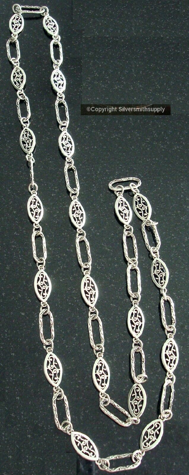 3' Sterling silver plated handmade filigree link jewelry chain ch119 Silversmithsupply
