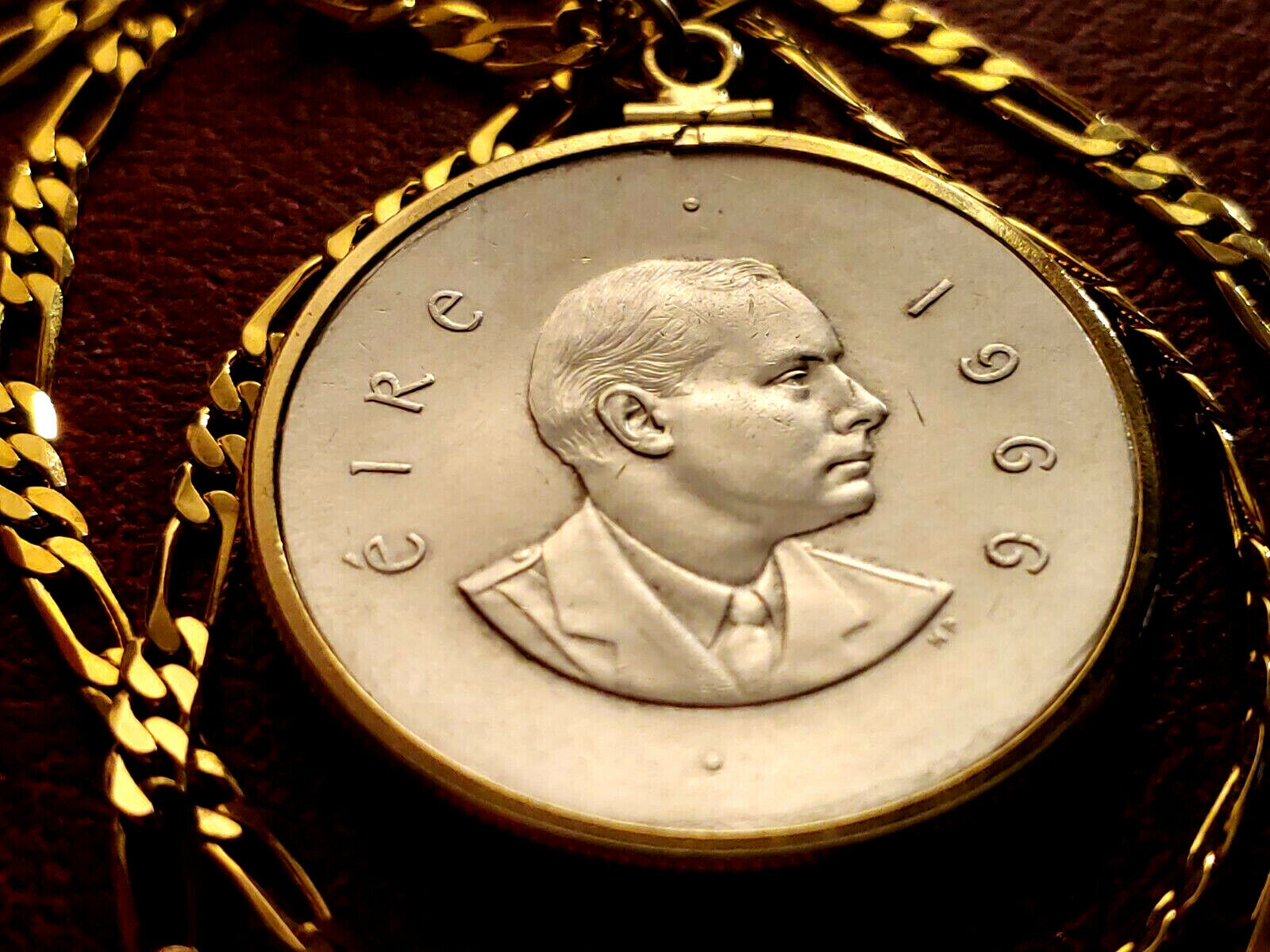 1916-1966 Irish Silver Cuchulaine Coin Pendant 24" 18KGF GOLD FILLED LINK CHAIN Honoredalllies - фотография #3