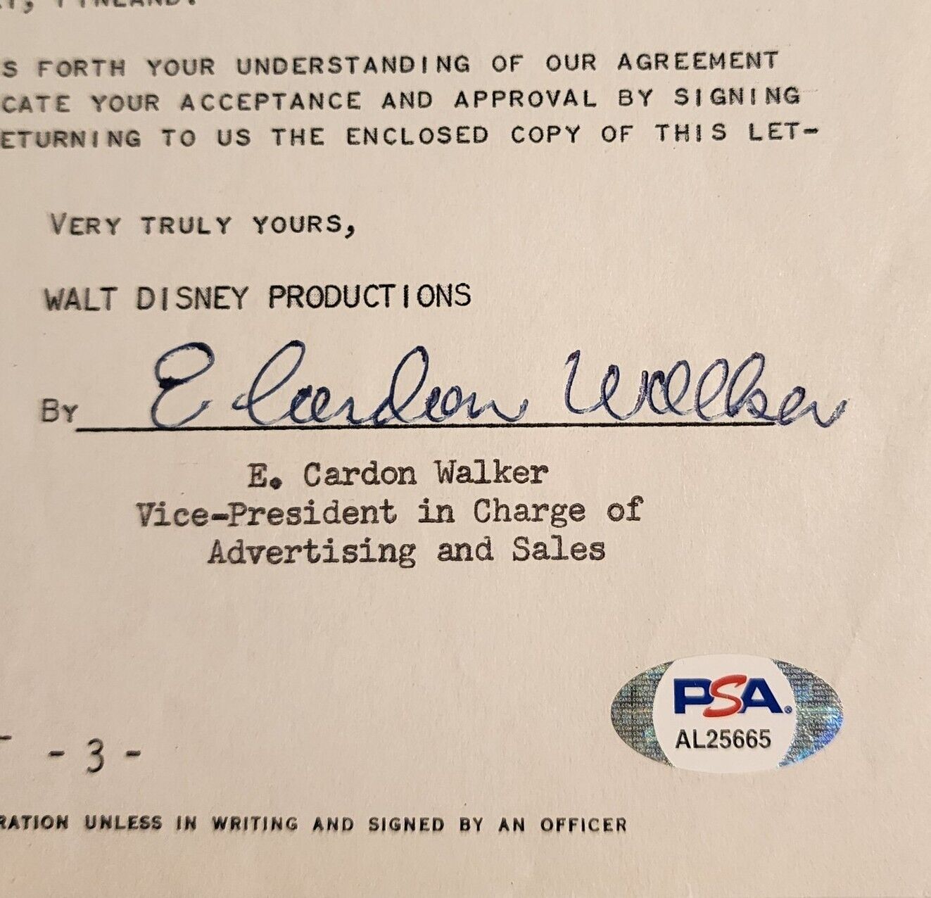 1957 Disney distribution contract signed by E Cardon Walker PSA DNA President 2 Без бренда - фотография #3