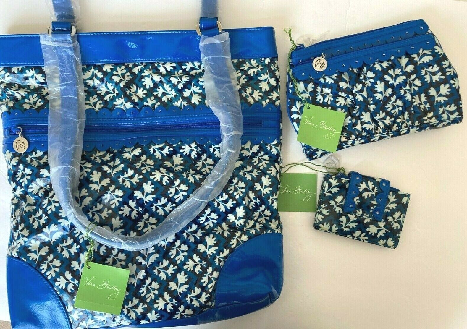 VERA BRADLEY FRILL EVERYTHING BLUE LAGOON *NWT 3 PC SET: TOTE/CLUTCH/CARD HOLDER Vera Bradley VERA BRADLEY FRILL EVERYTHING