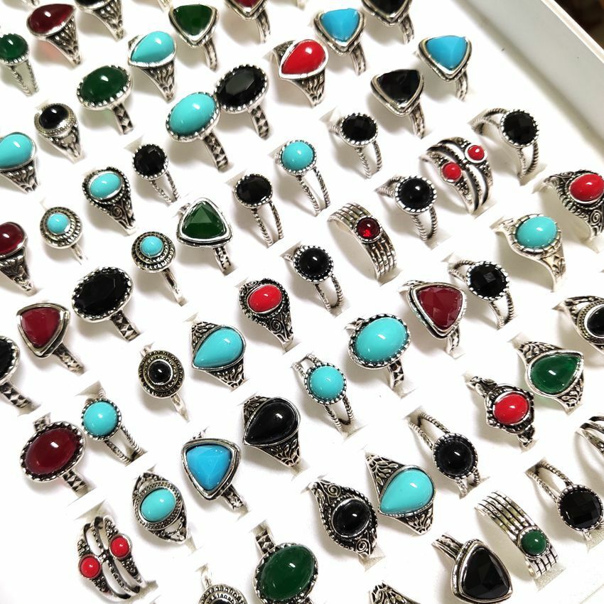 Bulk lots 50pcs Antique Silver Women's Colorful Stone Ring Party Jewelry Mix lot Unbranded - фотография #7